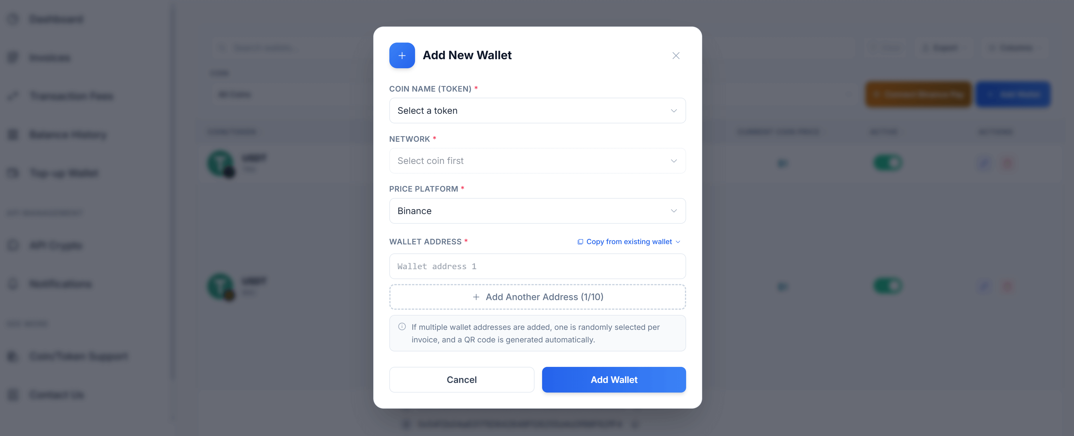 Step 3 — Add New Wallet dialog