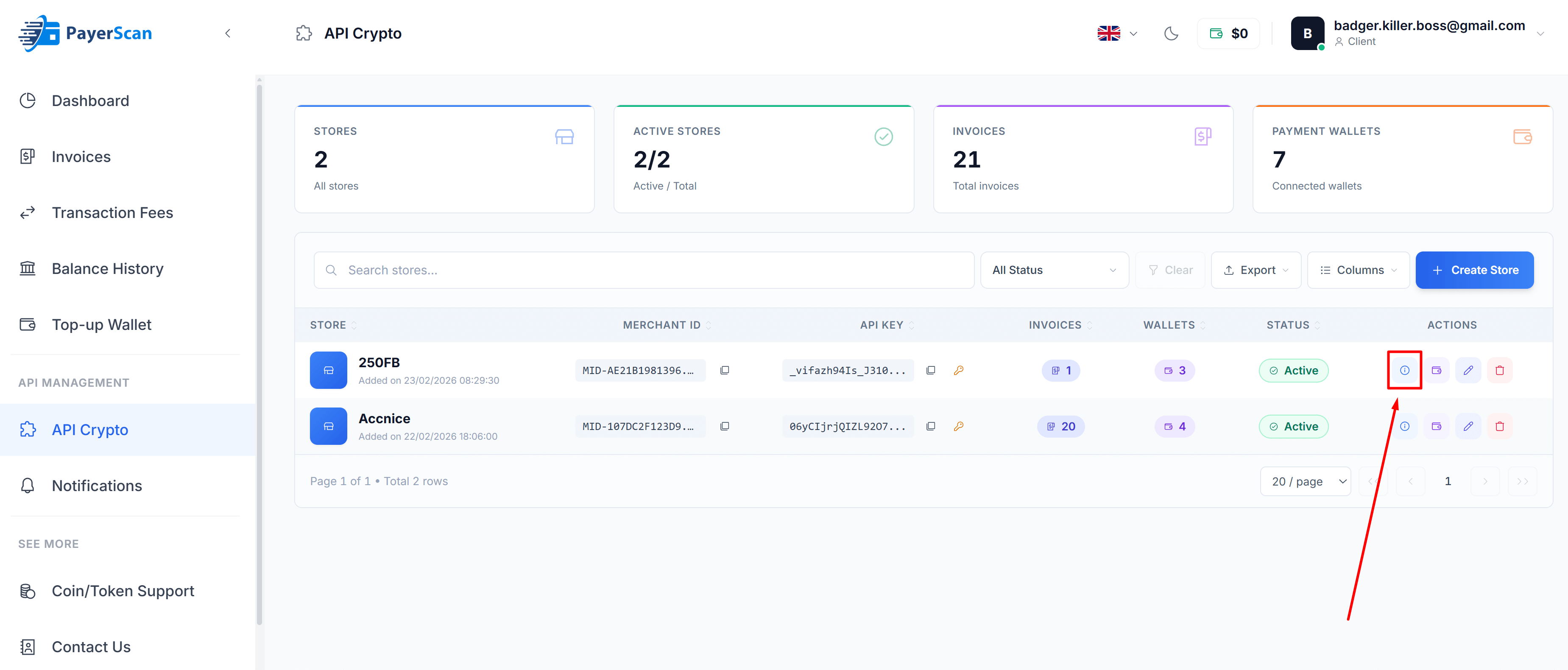 Étape 3 — Cliquez sur l'icône Informations de contact