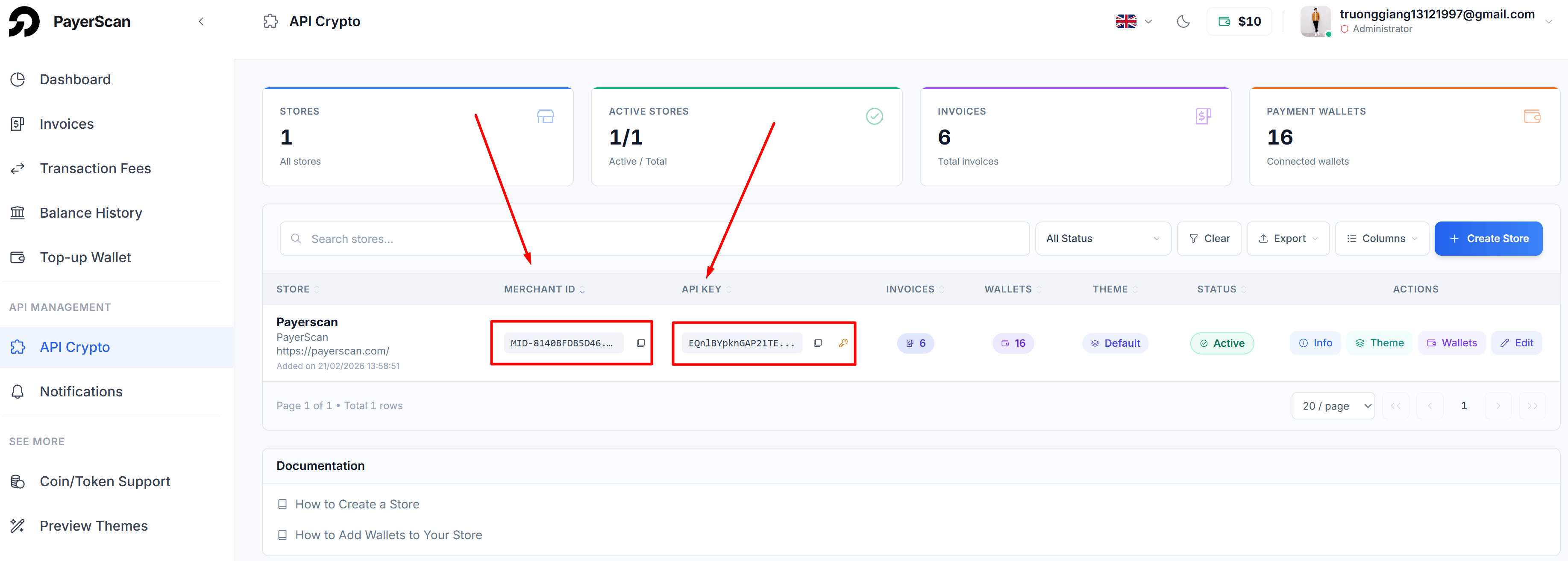 Votre Merchant ID et API Key
