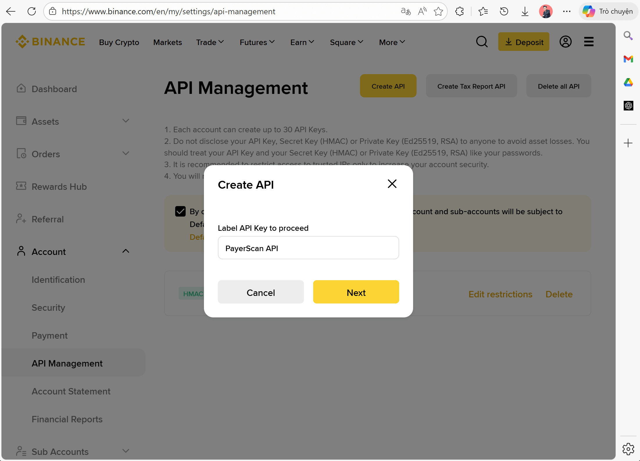 Passo 3 — Insira o rótulo da API Key