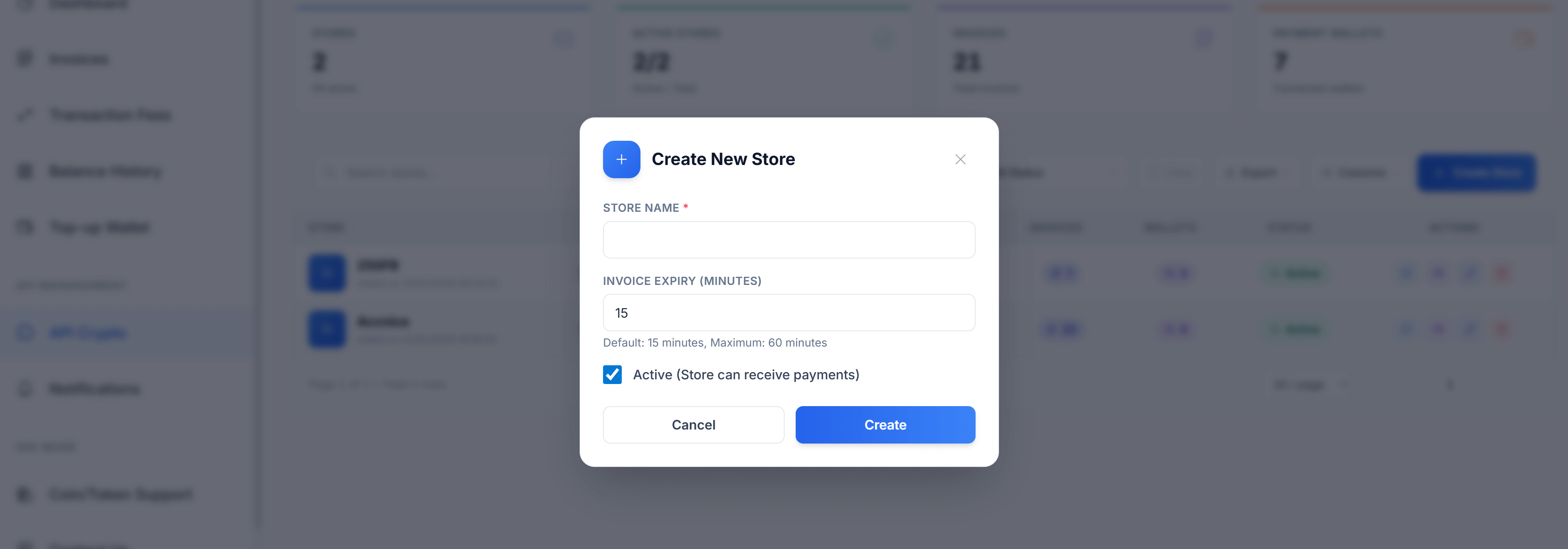 Bước 2 — Hộp thoại Create New Store